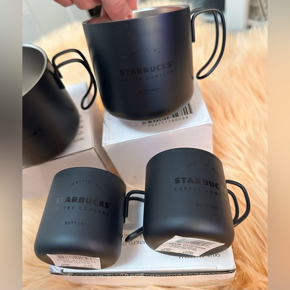 STARBUCKS Black Metal Gathering Coffee Cups Teacup Drink Set NEW! - Picture 5 of 9